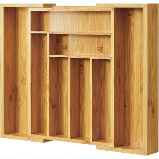 Pipishell Bamboo Silverware Organizer, Expandable Cutlery Tray, Utensil Drawer Organizer in Kitchen for Spoons Forks Knives, Natural image {7}