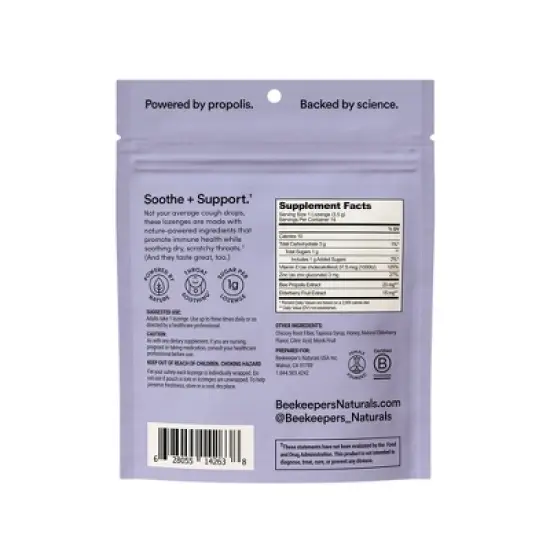 Beekeepers Naturals Propolis Soothing Lozenges - Elderberry - 14ct image {1}