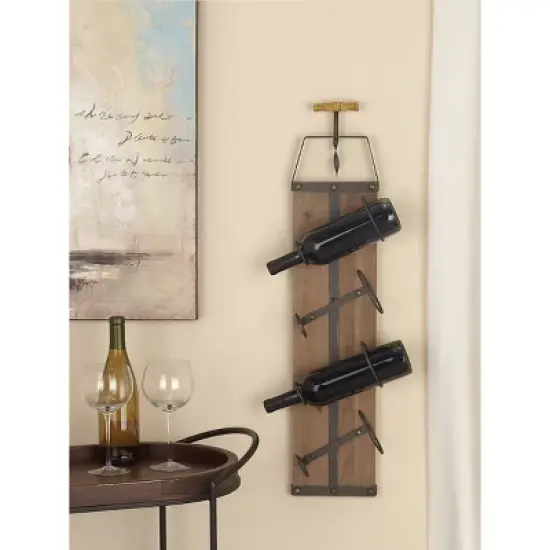 Industrial Wood Wall Wine Rack Brown - Olivia & May image {1}
