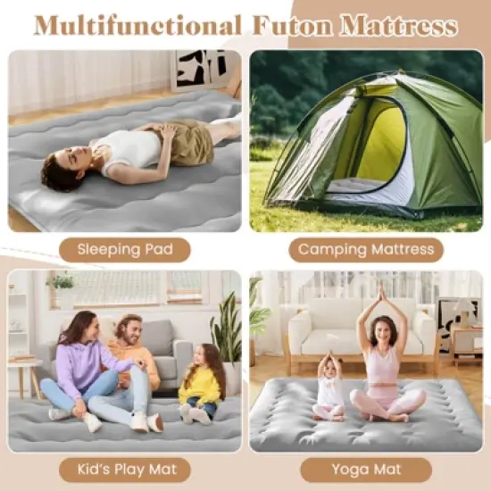 Costway Twin/Full/Queen/King Futon Mattress Japanese Floor Pad Washable Cover Carry Bag Grey image {8}