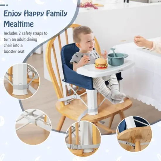 Safstar Baby Travel Booster Seat, Portable Folding Toddler Floor Dining Chair with Removable Swivel Double Tray, 3-Point Safety Belt, Carry Bag image {4}