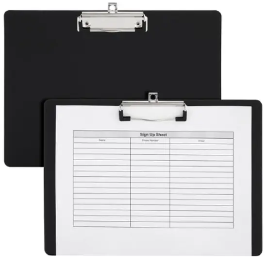 Juvale 4 Pack Black Plastic Clipboards with Low Profile Clip, 12.4 x 8.9 Horizontal Lap Clip Boards with Landscape Layout image {6}