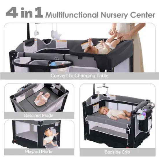 Kinder King 4-in-1 Portable Nursery Center and Bedside Crib with Bassinet, Changing Table, Storage Basket, Side Zipper & Travel Bag image {8}