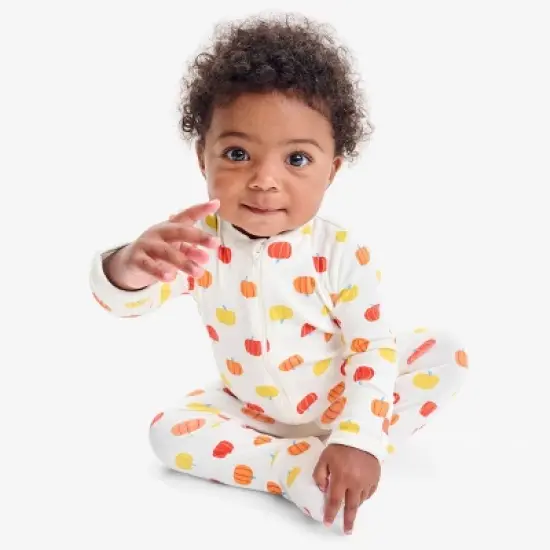 Primary Baby Organic Zip Footie In Candy Pumpkins image {1}
