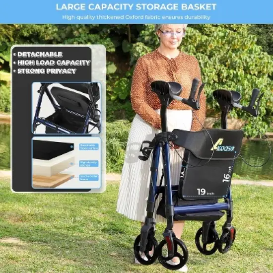 JUJABU Heavy-Duty Foldable Upright Rollator Walker for Seniors with Padded Seat, Adjustable Handles and All-Terrain Wheels image {3}