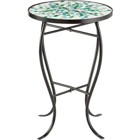 Teal Island Designs Modern Mosaic Black Round Outdoor Accent Side Table 14" Wide Aqua Blue Front Porch Patio Home House Balcony Deck Shed image {3}
