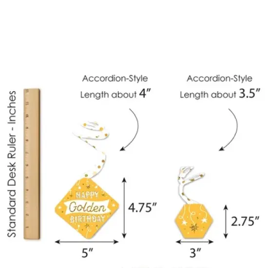 Big Dot of Happiness Golden Birthday - Happy Birthday Party Hanging Decor - Party Decoration Swirls - Set of 40 image {6}