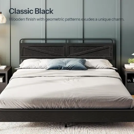 Wooden Panel Headboard, King Headboard, Minimalist Head Board with Metal Frame, Height Adjustable image {3}