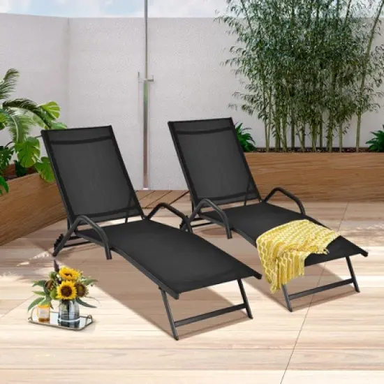 Tangkula 2PCS Outdoor Patio Chaise Reclining Lounge Chairs  w/ 5-Position Adjust Backrest image {1}