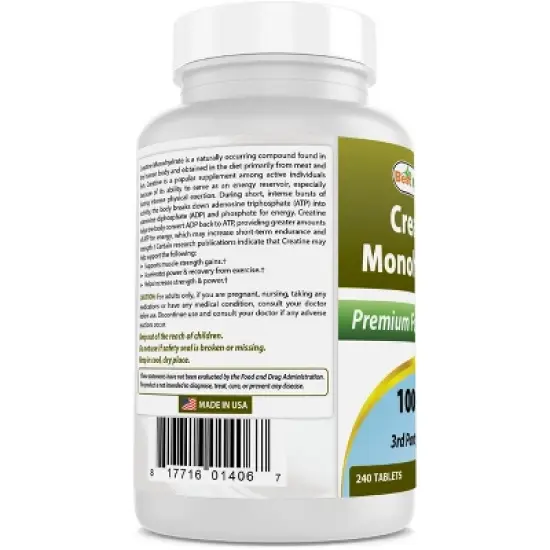 Best Naturals Creatine Monohydrate 1000 mg 240 Tablets image {3}