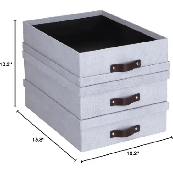 Bigso Oskar Canvas Fiberboard Document Letter Box - File Organizer Box for Paperwork with Handle - Document Storage - 3 Pack - Blue image {1}