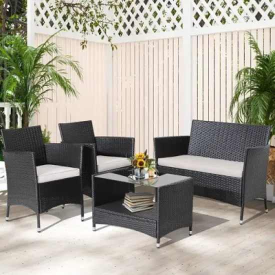 Tangkula 8PCS Outdoor Sofa Set Patio Rattan Wicker Conversation Set w/ Coffee Table image {2}