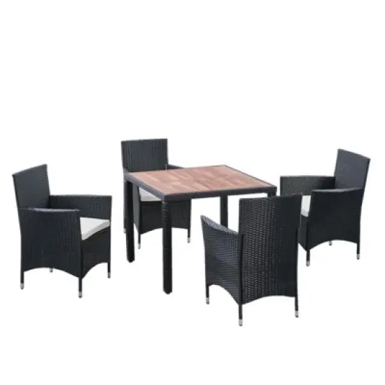 Janey 5-piece All-Weather PE Wicker Patio Dining Set, Outdoor Furniture with Acacia Wood Table Top - Maison Boucle image {1}