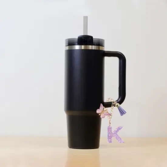 Unique Bargains Star Sequin Letter K Butterfly Tassel Water Cup Pendant Purple 1 Pc image {2}