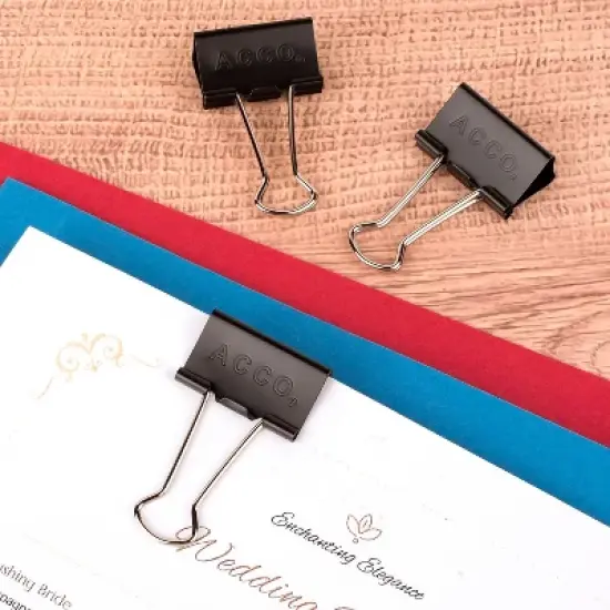 ACCO Medium Binder Clips Steel Wire 5/8" Cap 1 1/4"w Black/Silver Dozen 72050 image {4}