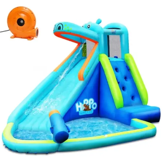 Costway Inflatable Kids Hippo Bounce House Slide Climbing Wall Splash Pool w/740W Blower image {9}