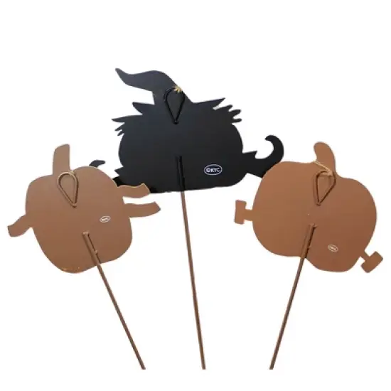 Halloween Costume Pumpkin Trio  -  Three Garden Stakes 26 Inches -  Mummy Frankenstein Witch  -  F20050  -  Metal  -  Orange image {4}