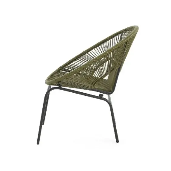 Christopher Knight Home Nusa Outdoor Rattan and Metal Acapulco Weave Club Chairs (Set of 2) image {5}