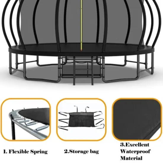 Aukfa 16FT Pumpkin Trampoline with Enclosure Net & Basketball Hoop,Outdoor Trampoline Set with Safety Net, Ladder, Balance Bar image {9}