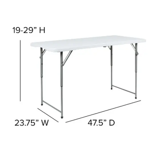 Emma and Oliver 4-Foot Height Adjustable Bi-Fold Granite White Plastic Folding Tables image {3}