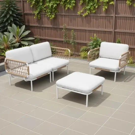 Crestlive products 2PC outdoor rattan design patio sofa for Balcony lawn  Beige image {5}