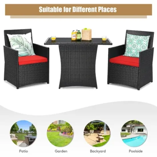 Costway 3PCS Patio Rattan Furniture Set Cushion Sofa Armrest Garden Deck image {6}