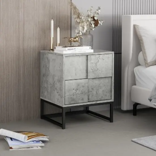 Adams 2 Drawers Cement Nightstand With Storage - The Pop Maison image {10}