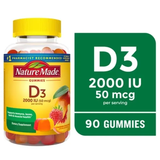 Nature Made Vitamin D3 2000 IU (50 mcg), for Bone Health and Immune Support Vitamin Gummies image {8}
