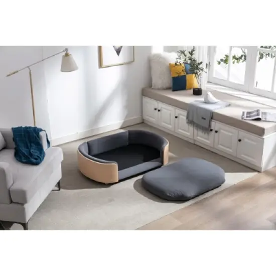 Bulldog 26.4" Width Small Dog Beds With Removable Washable Cover, Velvet Cushion With Solid Wood legs and Bent Wood Back-The Pop Maison image {4}