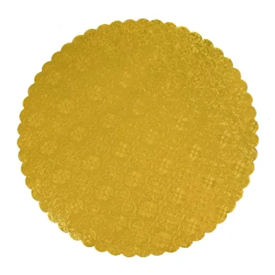 O'Creme Gold Scalloped Corrugated Round Cake Board, 9", Pack of 10 image {3}