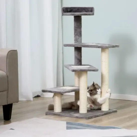 Kumasinova  5-Tier Spiral Modern Cat Tree,40" Cat Tower with Scratching Post,Cat Tree Tower with Perches & Play Center,Multi-Level Cat Furniture,Gray image {5}