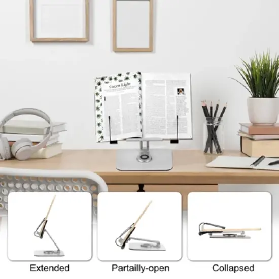 Unique Bargains Adjustable 360&deg; Swivel Base Foldable Natural Wood Book Stand Brown 1 Pcs image {3}