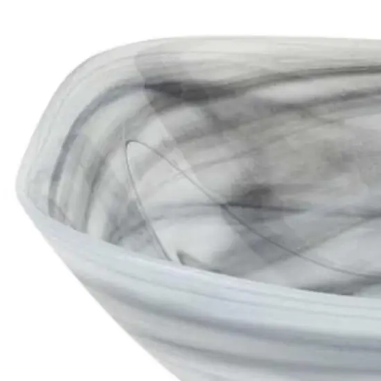 HomeRoots 10" Gray And White Alabaster Glass Square Salad Bowl image {3}