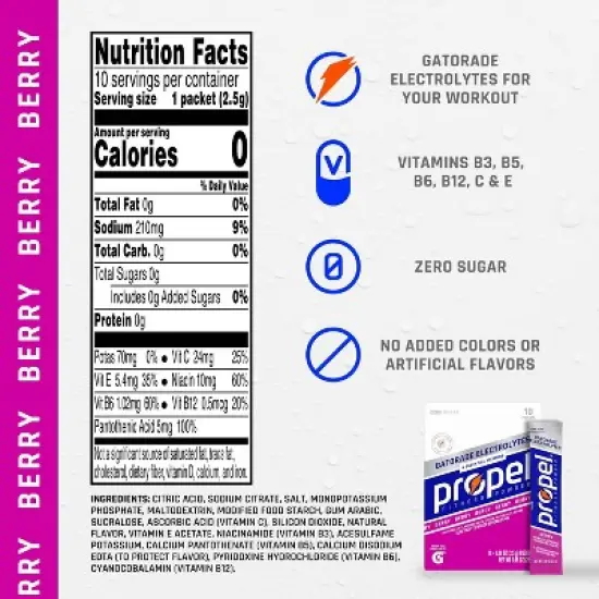 Propel Zero Berry Water Beverage Mix - 10pk/0.08oz Pouches image {3}