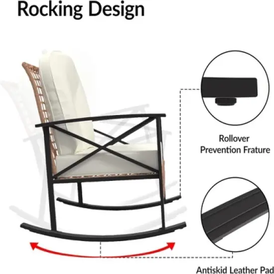 GustoWave 3-Piece Rocking Bistro Set With Thick Cushions, Rocking Chairs And 2-Tier Coffee Table, Metal Frame For Garden, Backyard, Balcony image {1}