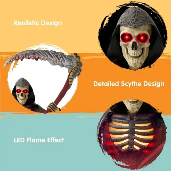 Joyfy 99.6'' Halloween Outdoor Decoration, Animatronics Standing Grim Reaper Holding Giant Scythe with Light for Indoor Outdoor Haunted House Decor image {2}