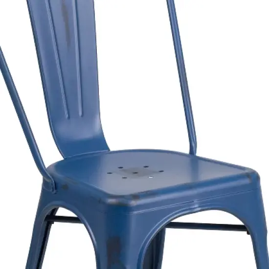 Emma and Oliver Commercial Grade 4 Pack Distressed Metal Indoor-Outdoor Stackable Chair image {4}