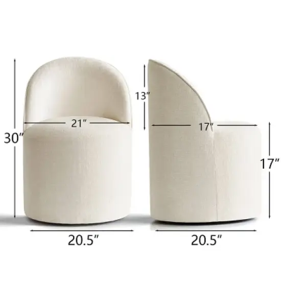 Rolling Barrel Dining Chair, Modern Armless Upholstered Accent Chair with Casters for Kitchen, Home Office, or Dining Room-Maison Boucle image {3}