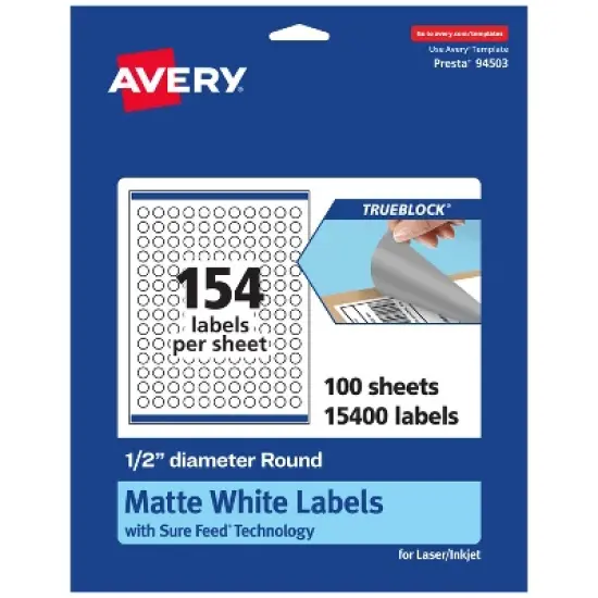 Avery TrueBlock Matte White Paper Labels,  1/2" diameter Round image {8}