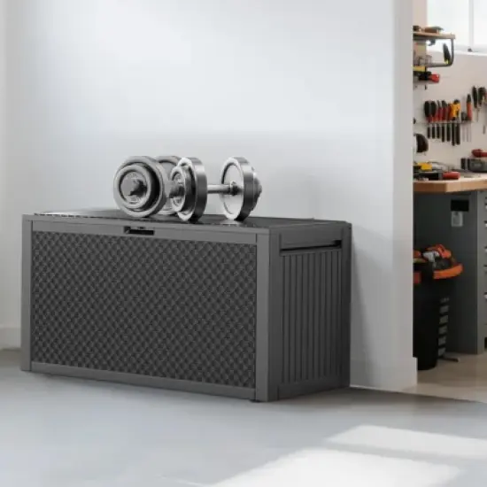 KTMBDW 90 Gallon Waterproof Large Resin Deck Box Indoor Outdoor Lockable Storage Container for Patio Furniture Cushions Garden Tools image {4}