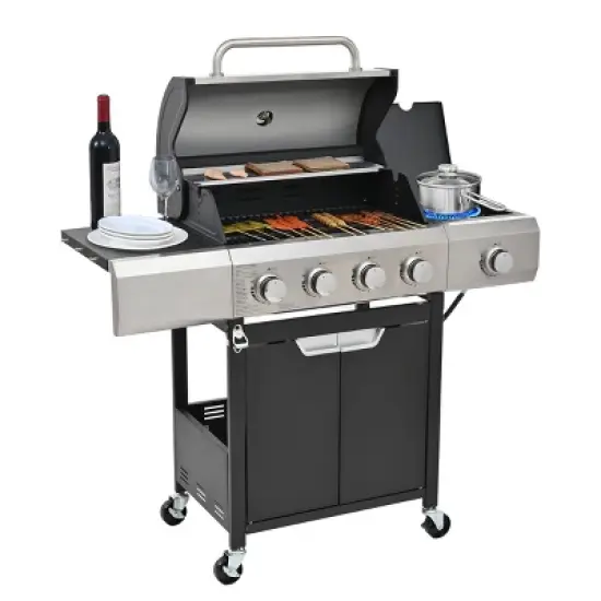 4-Burner Stainless Steel Propane Gas Grill with Side Burner, Electronic Ignition, Ample Cooking Space & Construction for Outdoor BBQ-Coolbibila image {5}