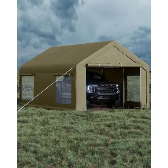 GustoWave Heavy Duty 13x20 Ft Carport, Portable Garage with Removable Sidewalls & Doors image {8}