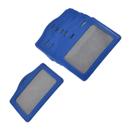 Unique Bargains 10 Pcs Factory Company Blue Faux Leather Horizontal Staff Name Badge ID Card Holder image {3}