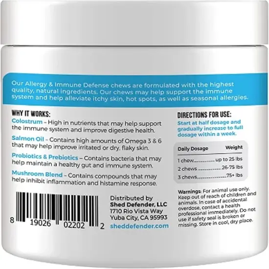 Shed Defender Allergy & Immune System Soft Chew Supplements for Dogs - Skin & Seasonal Allergy Relief - 90 ct. image {5}