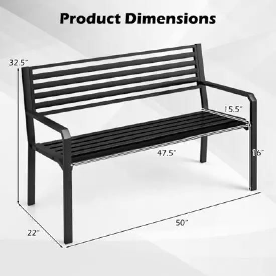 Tangkula 50" Outdoor Metal Park Bench for 2-3 People w/ Armrests & Backrest for Backyard image {8}