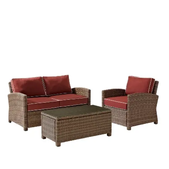 Bradenton 3pc Outdoor Conversation Set with Loveseat & Armchair with Coffee Table - Crosley
 image {11}