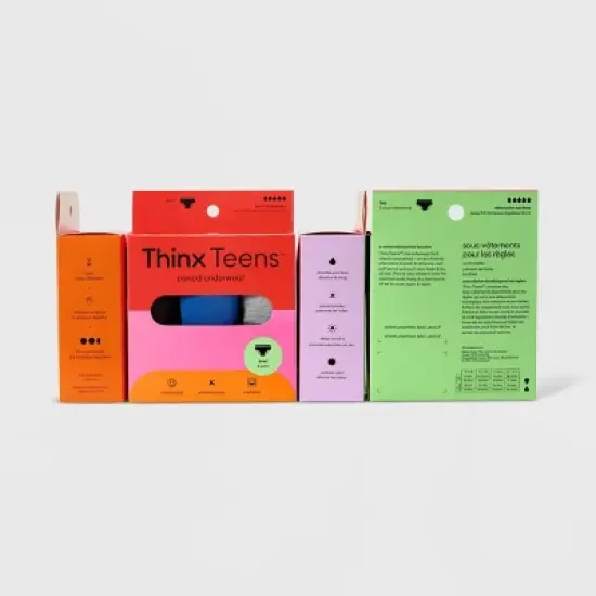 Thinx Teen's 3pc Classic Combo Briefs Period Underwear - Black/Blue/Gray image {10}