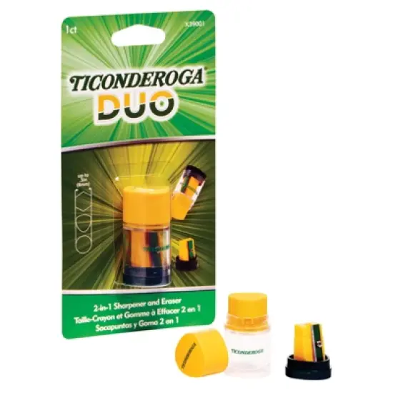 Ticonderoga&reg; DUO Sharpener/Eraser, Green and Yellow, Pack of 12 image {1}