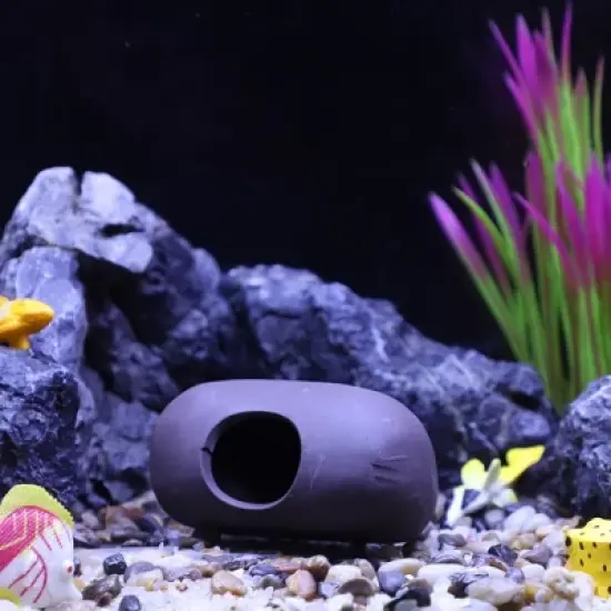 Unique Bargains Ceramic Aquarium Hideaway Rock Cave Fish Tank Decoration 3.72"x2.58"x2" Brown 1 Pc image {4}