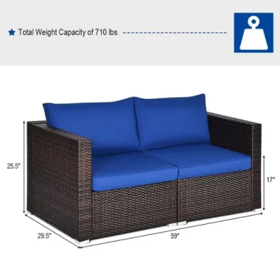 Costway 4PCS Patio Rattan Corner Sofa Sectional Furniture SetBlue\Beige\Navy Cushion image {6}